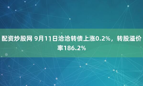配资炒股网 9月11日洽洽转债上涨0.2%，转股溢价率186.2%